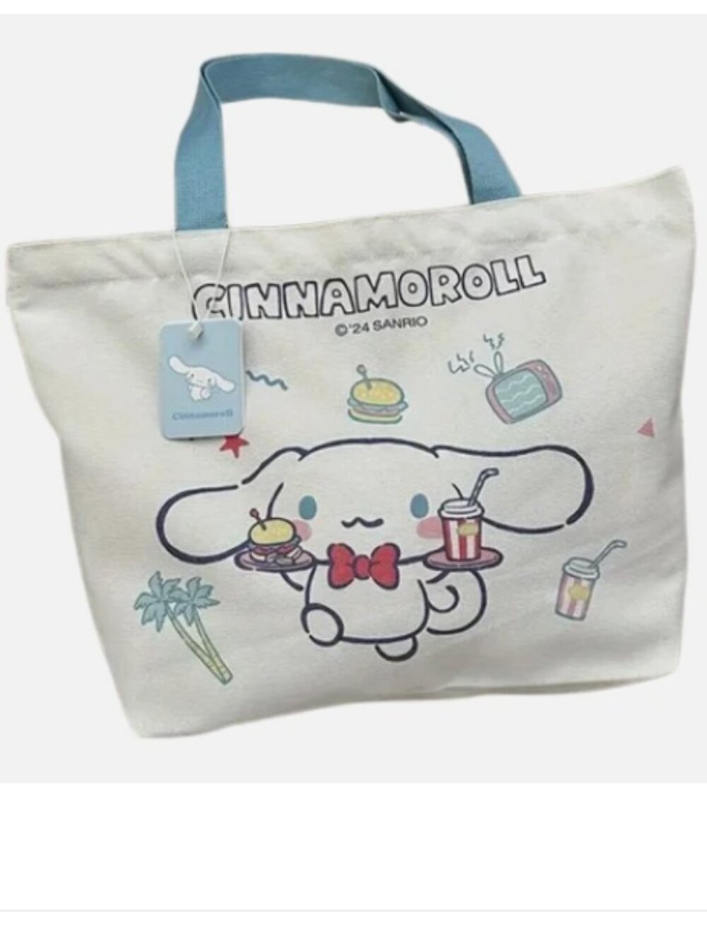 Kawaii Cinnamoroll Tote Dog Large Bag Beige Blue Friends Canvas Shopping Market